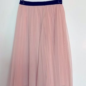 Pink pleated Toole Skirt - Retro, Full, Layered, Black Waistband